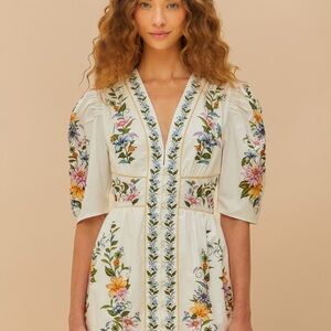 FARM Rio White Dress with Colorful Floral Embroidery NWT